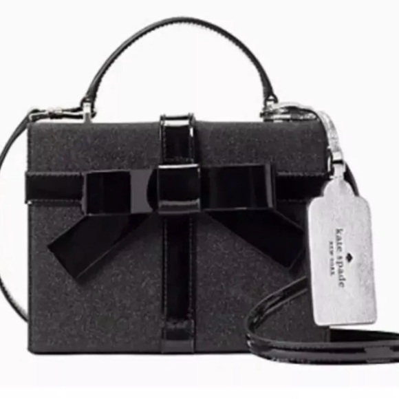Kate Spade Black Glitter Wrapping Party Satchel | Crossbody Bow Purse | NWT - Picture 2 of 12